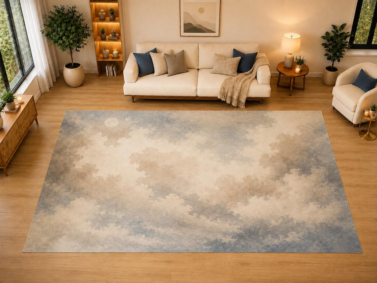 ICE ARMOR "Ultra Light Weight Large 6'7" x 9'10" Misty Moon Clouds Area Rug for Living Room, Bedroom, Dining Room, Soft Low Pile Non-Slip Backing, Gray Beige