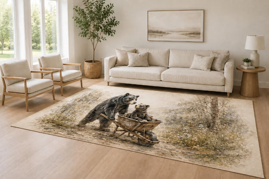 ICE ARMOR Large 6'7" x 9'10" Beige and Brown Bear Cub Accent Area Rug for Living Room, Soft Low Pile Carpet with Non-Slip Silicone Backing, Decor for Bedroom and Home Office