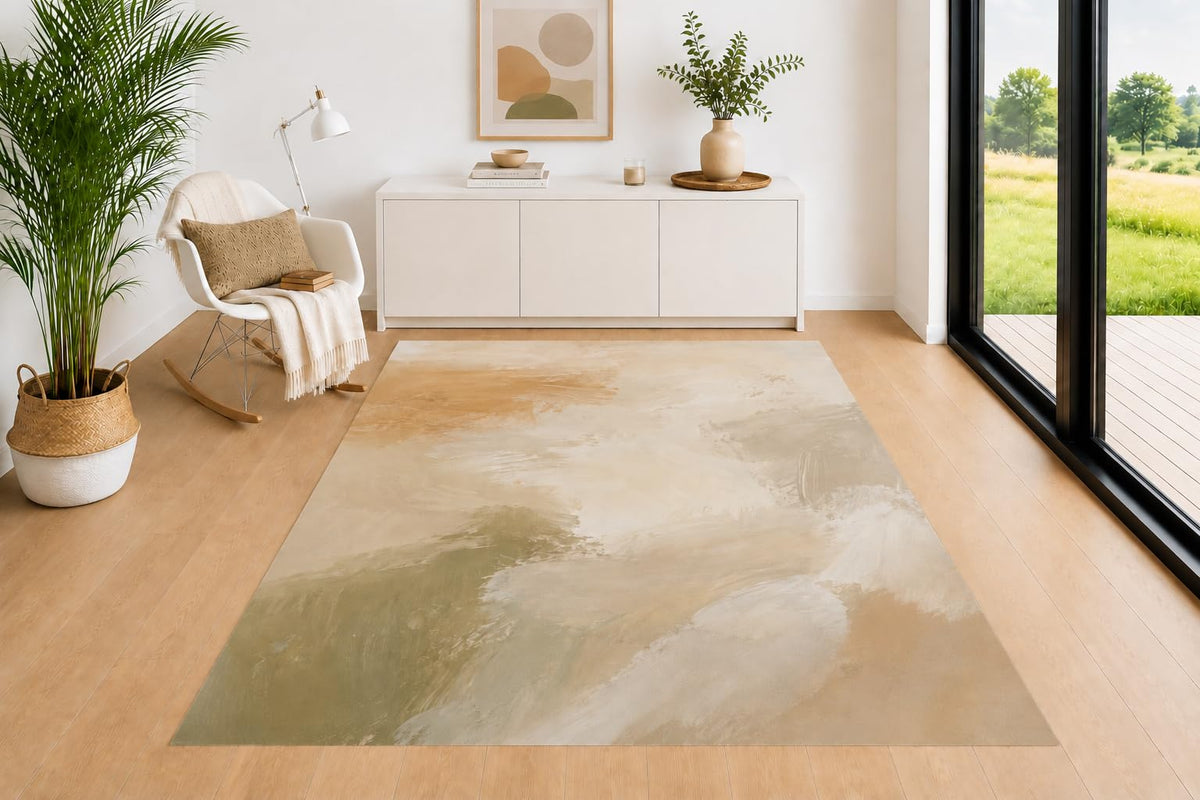 ICE ARMOR 5' x 7' Earth Tone Area Rug, Neutral Beige Sage Green Cream and Sand Artistic Pattern, Soft Low Pile Carpet for Living Room Bedroom Office Decor