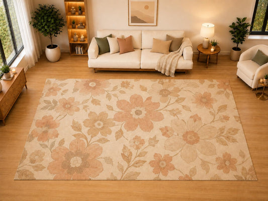 ICE ARMOR "Ultra Light Weight Large 6'7" x 9'10" Vintage Daisy Garden Area Rug for Living Room, Bedroom, Dining Room, Soft Low Pile Non-Slip Backing, Peach Beige