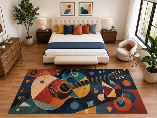 ICE ARMOR "Ultra Light Weight Large 6'7" x 9'10" Music Note Guitar Rug, Soft Low Pile Indoor Rug, Non-Slip Silicone Backing for Bedroom Blue