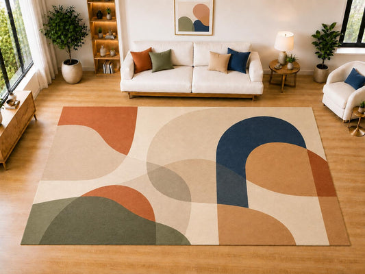 ICE ARMOR "Ultra Light Weight Large 6'7 x 9'10 Neutral Rounded Shapes Area Rug for Living Room, Dining Room, and Bedroom, Soft Low Pile Indoor Rug, Minimalist Floor Decor
