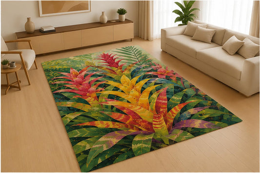 ICE ARMOR 5' x 7' Tropical Hibiscus Floral Area Rug for Living Room, Soft Low Pile Indoor Rug with Non-Slip Silicone Backing, Botanical Carpet for Bedroom, Dining Room, Office, Family Room,
