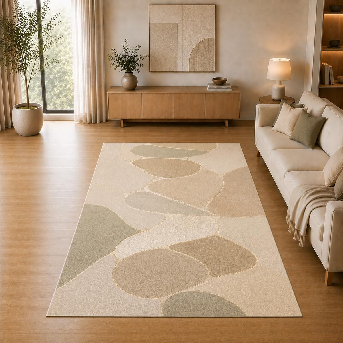 ICE ARMOR 5' x 7' Modern Pebble Abstract Area Rug for Living Room, Soft Low Pile Indoor Rug with Non-Slip Silicone Backing, Decorative Carpet for Bedroom, Office, Family Room, Sage Green