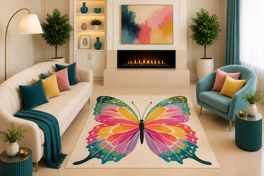 ICE ARMOR "Ultra Light Weight 5' x 7' Colorful Butterfly Area Rug Watercolor Wing Art for Living Room Bedroom Girls Room Kids Room Nursery Non-Slip Silicone Backing Low Pile
