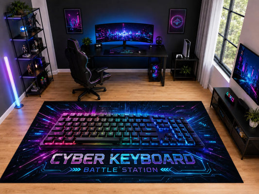 ICE ARMOR "Ultra Light Weight Large 6'7" x 9'10" Cyber Keyboard Battle Area Rug for Bedroom Office, Soft Low Pile Indoor Rug and Non-Slip Silicone Backing, Black