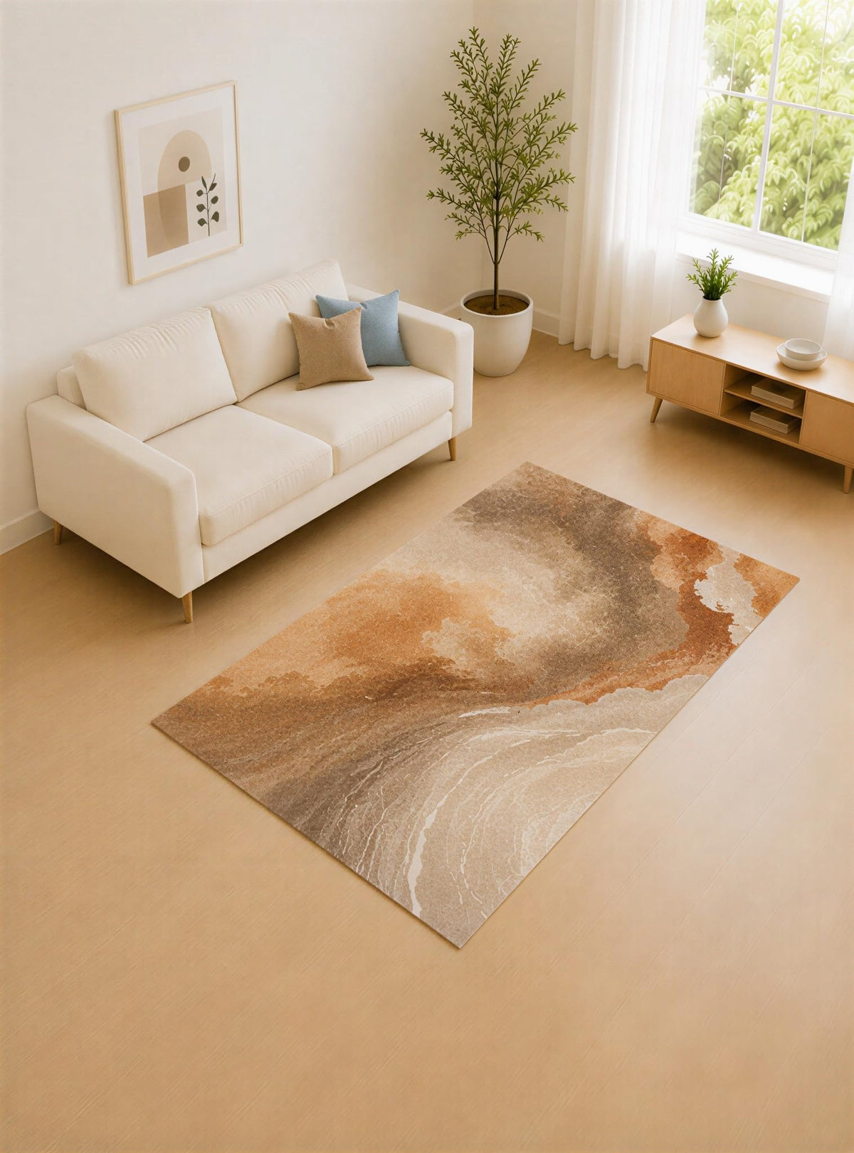 ICE ARMOR 5' x 7' Taupe Brown and Terracotta Marble Flow Area Rug for Living Room, Soft Low Pile Carpet with Non-Slip Silicone Backing, Decor for Bedroom and Home Office