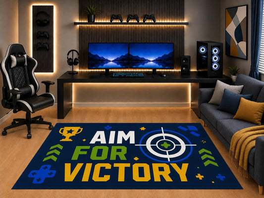 ICE ARMOR "Ultra Light Weight 5' x 7' Gamer Area Rug Aim for Victory Typography Target Gaming Art for Boys Teen Bedroom Game Room Playroom Non-Slip Silicone Backing Low Pile