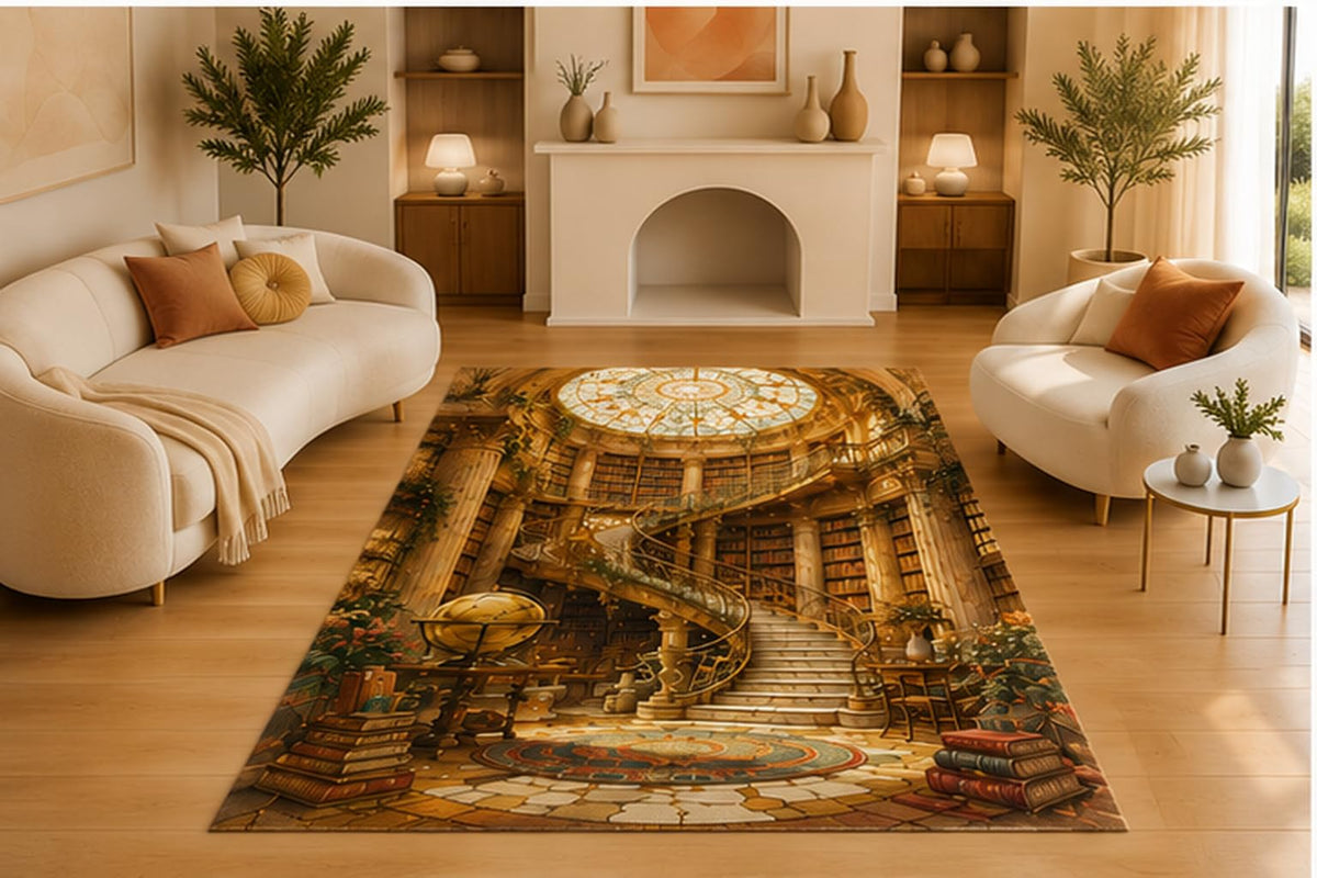 ICE ARMOR 5' x 7' Grand Library Bookshelf Area Rug, Soft Low Pile Indoor Rug with Non-Slip Silicone Backing, Decorative Carpet for Living Room, Office, Study, Brown