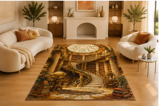 ICE ARMOR 5' x 7' Grand Library Bookshelf Area Rug, Soft Low Pile Indoor Rug with Non-Slip Silicone Backing, Decorative Carpet for Living Room, Office, Study, Brown