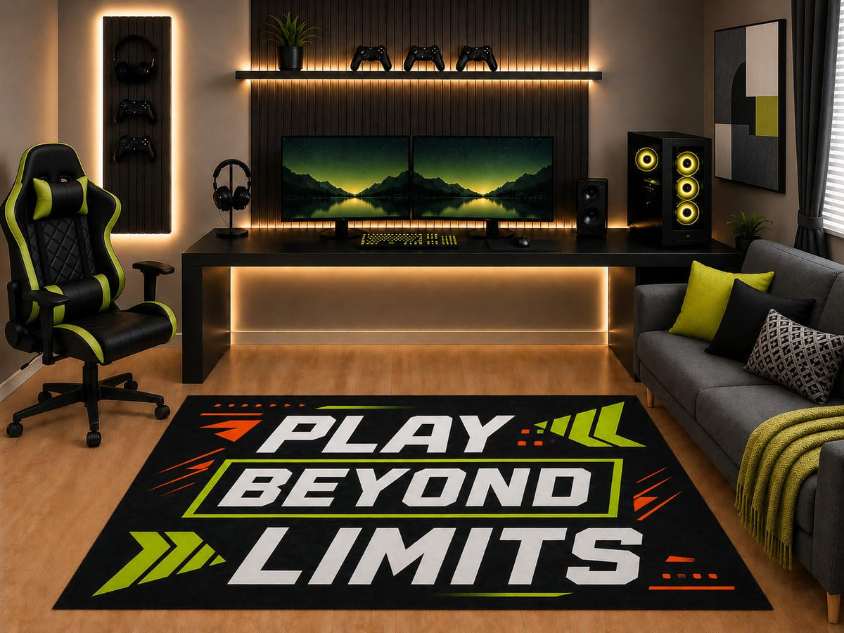 ICE ARMOR "Ultra Light Weight 5' x 7' Play Beyond Limits Gaming Area Rug Bold Gamer Graphic Art for Boys Teen Bedroom Gaming Room Playroom Non-Slip Silicone Backing Low Pile