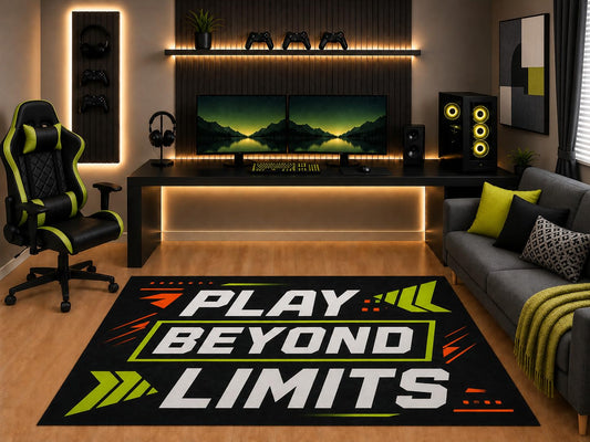 ICE ARMOR "Ultra Light Weight 5' x 7' Play Beyond Limits Gaming Area Rug Bold Gamer Graphic Art for Boys Teen Bedroom Gaming Room Playroom Non-Slip Silicone Backing Low Pile