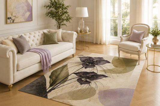 ICE ARMOR 5' x 7' Dark Poppy Botanical Area Rug for Living Room, Soft Low Pile Indoor Carpet with Non-Slip Backing for Bedroom, Dining Room, Office, Purple