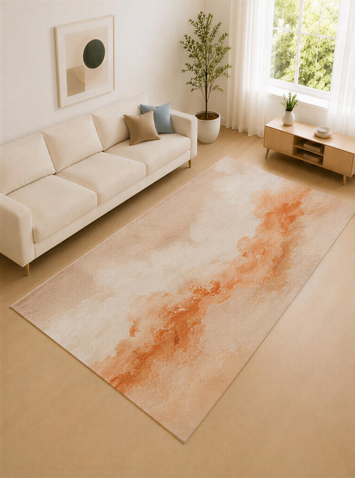 ICE ARMOR Large 6'7" x 9'10" Peach Beige and Ivory Soft Current Area Rug for Living Room, Soft Low Pile Carpet with Non-Slip Silicone Backing, Decor for Bedroom and Home Office