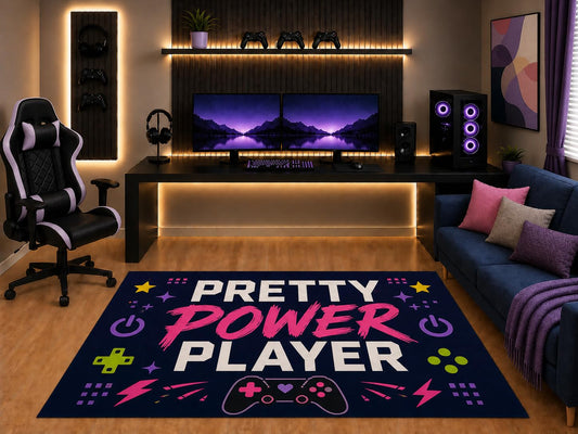 ICE ARMOR "Ultra Light Weight 5' x 7' Pretty Power Player Gaming Area Rug Pink Gamer Controller Graphic for Girls Teen Bedroom Game Room Playroom Non-Slip Silicone Backing Low Pile