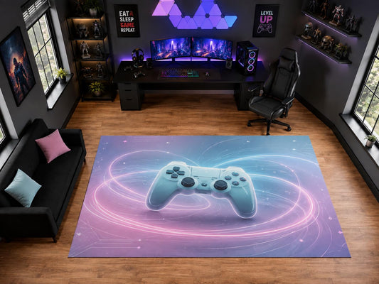 ICE ARMOR "Ultra Light Weight Large 6'7" x 9'10" Pastel Controller Light Trails Area Rug for Playroom Decor, Soft Low Pile Indoor Rug with Non-Slip Silicone Backing, Pink Blue Purple