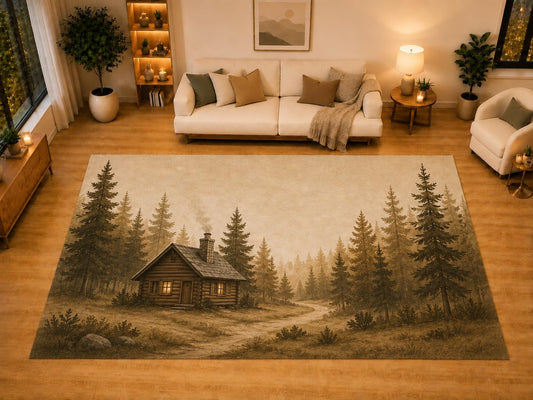 ICE ARMOR "Ultra Light Weight Large 6'7" x 9'10" Rustic Forest Cabin Area Rug for Living Room, Bedroom, Dining Room, Soft Low Pile Non-Slip Backing, Brown Cream