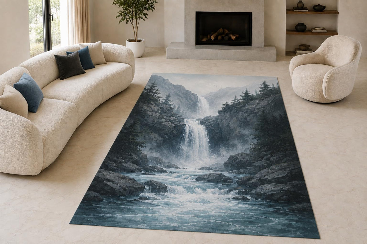 ICE ARMOR "Ultra Lightweight Large 6'7" x 9'10" Mountain Waterfall Area Rug for Living Room, Bedroom and Home Office, Soft Low Pile Carpet with Non-Slip Silicone Backing, Blue and Gray