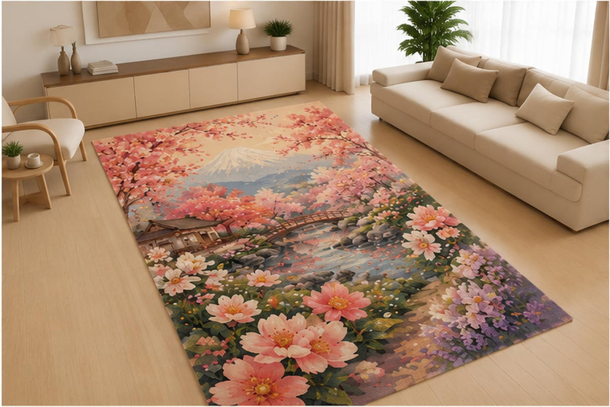 ICE ARMOR 5' x 7' Dreamy Floral Night Garden Area Rug, Soft Low Pile Indoor Rug with Non-Slip Silicone Backing for Bedroom, Nursery, Kids Room, Playroom, Family Room, Kids & Pets, Purple