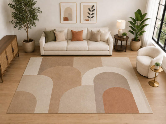 ICE ARMOR "Ultra Light Weight Large 6'7" x 9'10" Mid Century Arch Area Rug, Soft Low Pile Indoor Rug and Non-Slip Silicone Backing for Living Room and Bedroom, Beige