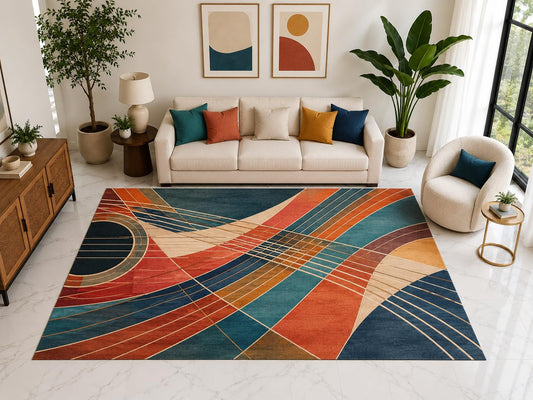 ICE ARMOR "Ultra Light Weight Large 6'7" x 9'10" Abstract Guitar Strings Rug, Soft Low Pile Indoor Rug, Non-Slip Silicone Backing for Bedroom Teal