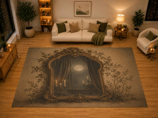 ICE ARMOR "Ultra Light Weight Large 6'7" x 9'10" Gothic Mirror Moon Candle Area Rug for Living Room Bedroom, Soft Low Pile Non-Slip Backing, Brown Beige Vintage Halloween Decor