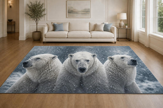 ICE ARMOR "Ultra Lightweight Large 6'7" x 9'10" Polar Bear Guardians Area Rug for Living Room, Bedroom and Home Office, Soft Low Pile Carpet with Non-Slip Silicone Backing, White and Navy
