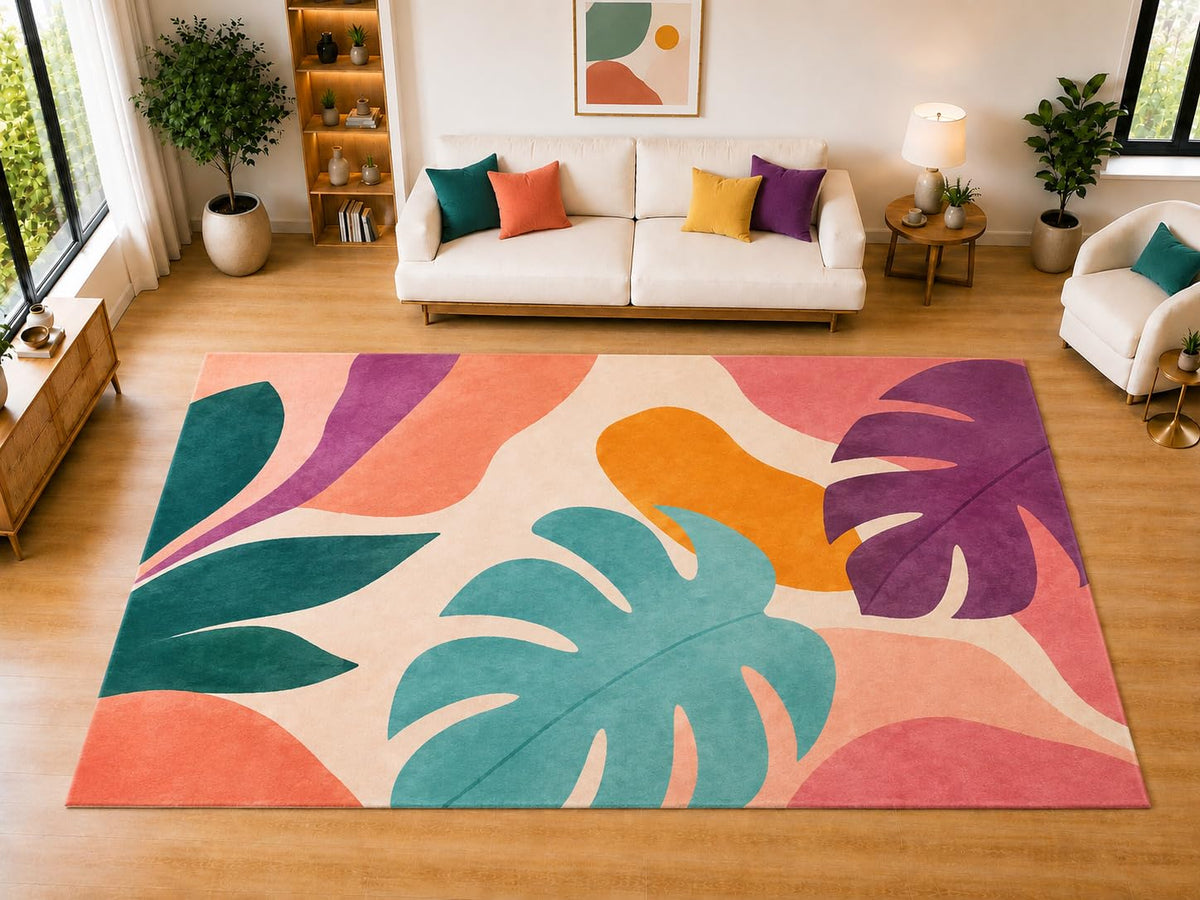 ICE ARMOR "Ultra Light Weight Large 6'7 x 9'10 Tropical Leaf Shapes Area Rug for Living Room, Dining Room, and Bedroom, Soft Low Pile Indoor Rug, Modern Decorative Floor Decor