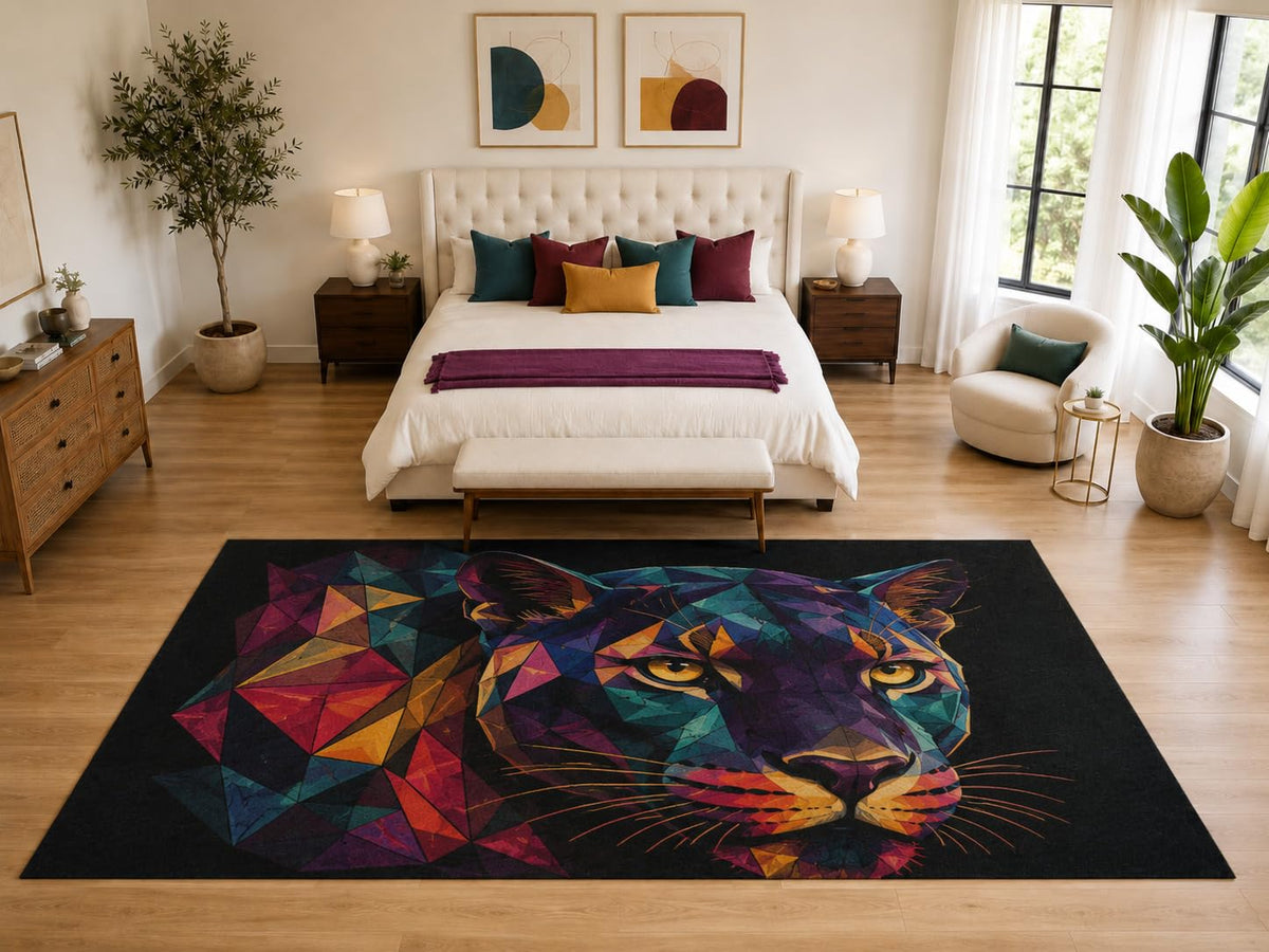 ICE ARMOR "Ultra Light Weight Large 6'7" x 9'10" Geometric Panther Rug, Soft Low Pile Indoor Rug, Non-Slip Silicone Backing for Living Room Purple