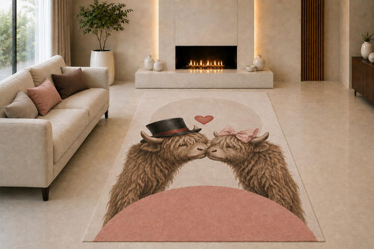 ICE ARMOR "Ultra Light Weight 5' x 7' Highland Cow Kiss Area Rug for Living Room, Bedroom and Home Office, Soft Low Pile Carpet with Non-Slip Silicone Backing, Brown and Beige