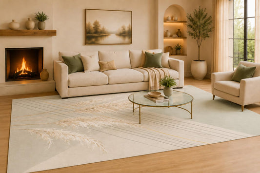 ICE ARMOR Large 6'7" x 9'10" Cream and Sage Green Botanical Accent Area Rug for Living Room, Soft Low Pile Carpet with Non-Slip Silicone Backing, Decor for Bedroom and Home Office