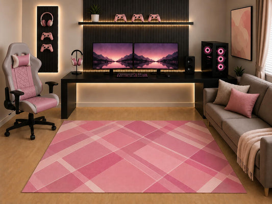 ICE ARMOR "Ultra Light Weight 5' x 7' Pink Grid Area Rug Modern Plaid Geometric Pattern for Girls Teen Bedroom Gaming Room Playroom Contemporary Decor Non-Slip Silicone Backing Low Pile