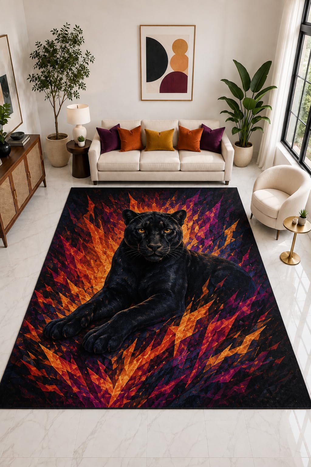 ICE ARMOR "Ultra Light Weight Large 6'7" x 9'10" Black Panther Flame Rug, Soft Low Pile Indoor Rug, Non-Slip Silicone Backing for Living Room Black