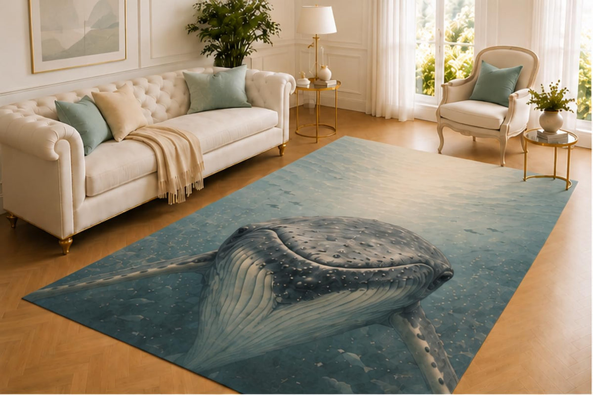 ICE ARMOR 5' x 7' Whale Shark Rug, Peaceful Ocean Giant in Deep Sea Art, Smooth Printed Floor Cover for Living Room, Bedroom, Office and Coastal Decor