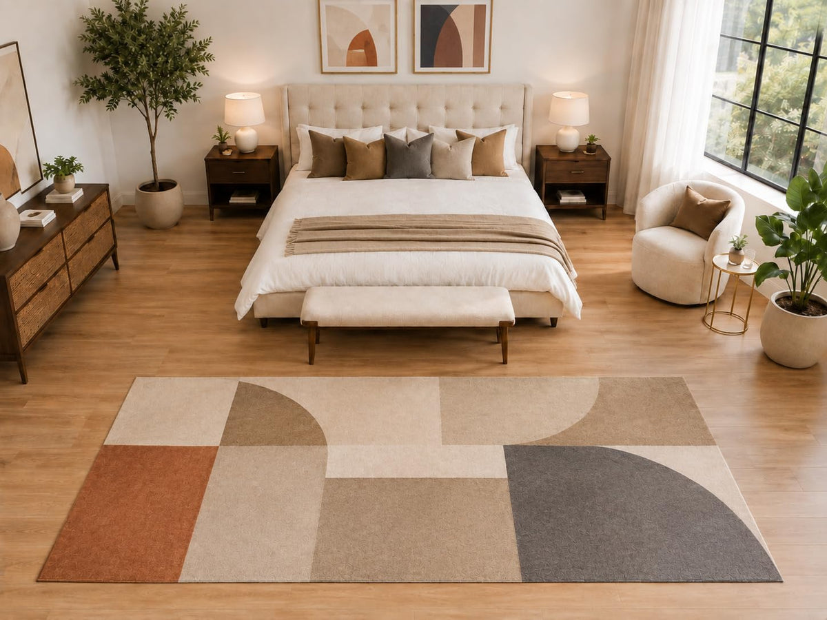 ICE ARMOR "Ultra Light Weight Large 6'7" x 9'10" Modern Shapes Geometric Rug, Soft Low Pile Indoor Rug, Non-Slip Silicone Backing for Bedroom Beige