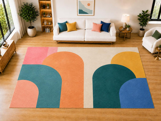ICE ARMOR "Ultra Light Weight Large 6'7 x 9'10 Retro Double Arch Shapes Area Rug for Living Room, Dining Room, and Bedroom, Soft Low Pile Indoor Rug, Modern Decorative Floor Decor