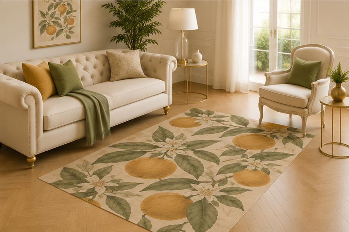 ICE ARMOR 5' x 7' Citrus Grove Blossom Area Rug for Living Room, Soft Low Pile Floor Cover with Non-Slip Silicone Backing for Bedroom, Dining Room, Office, Kids and Pets