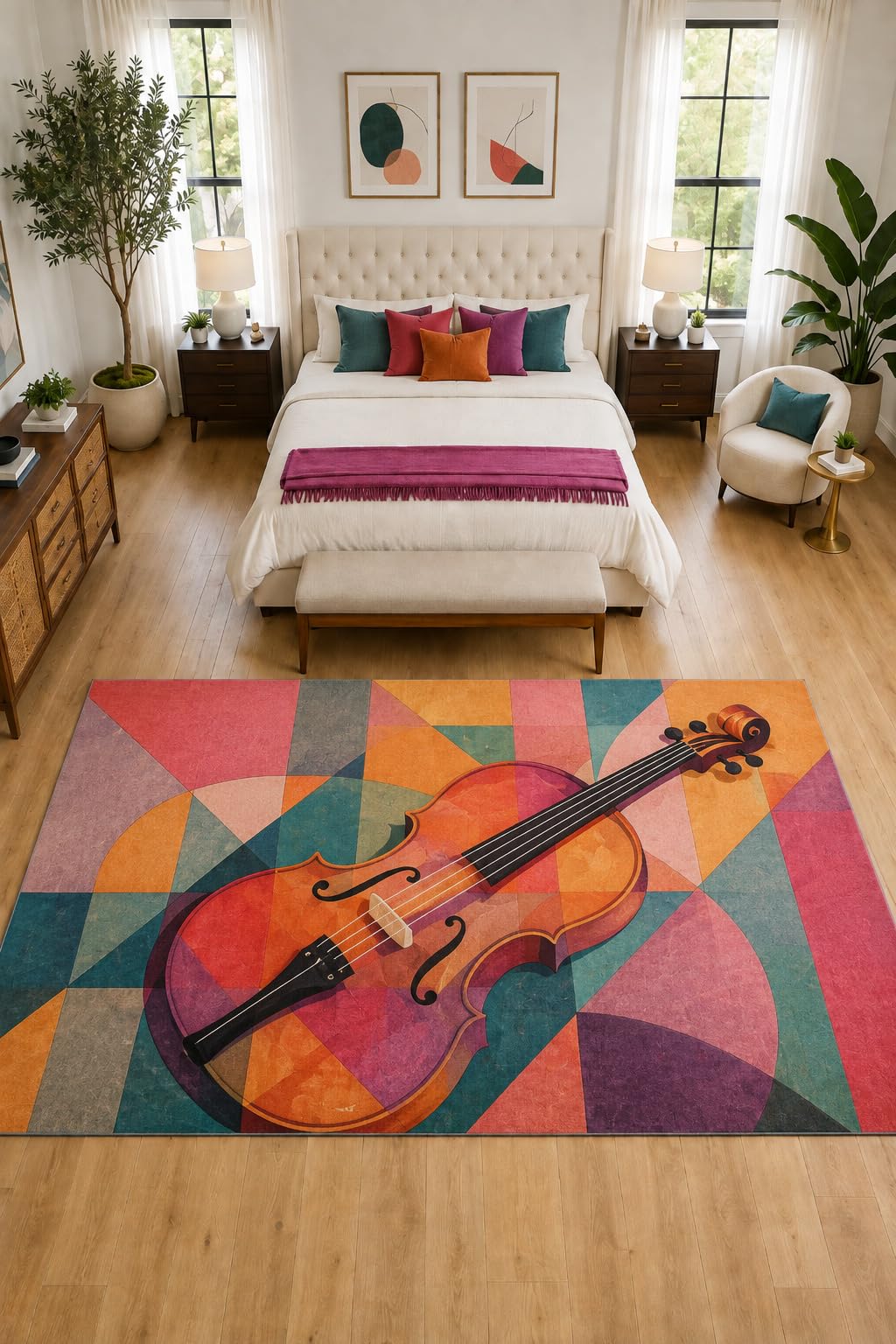 ICE ARMOR "Ultra Light Weight Large 6'7" x 9'10" Pastel Violin Rug, Soft Low Pile Indoor Rug, Non-Slip Silicone Backing for Bedroom Pink