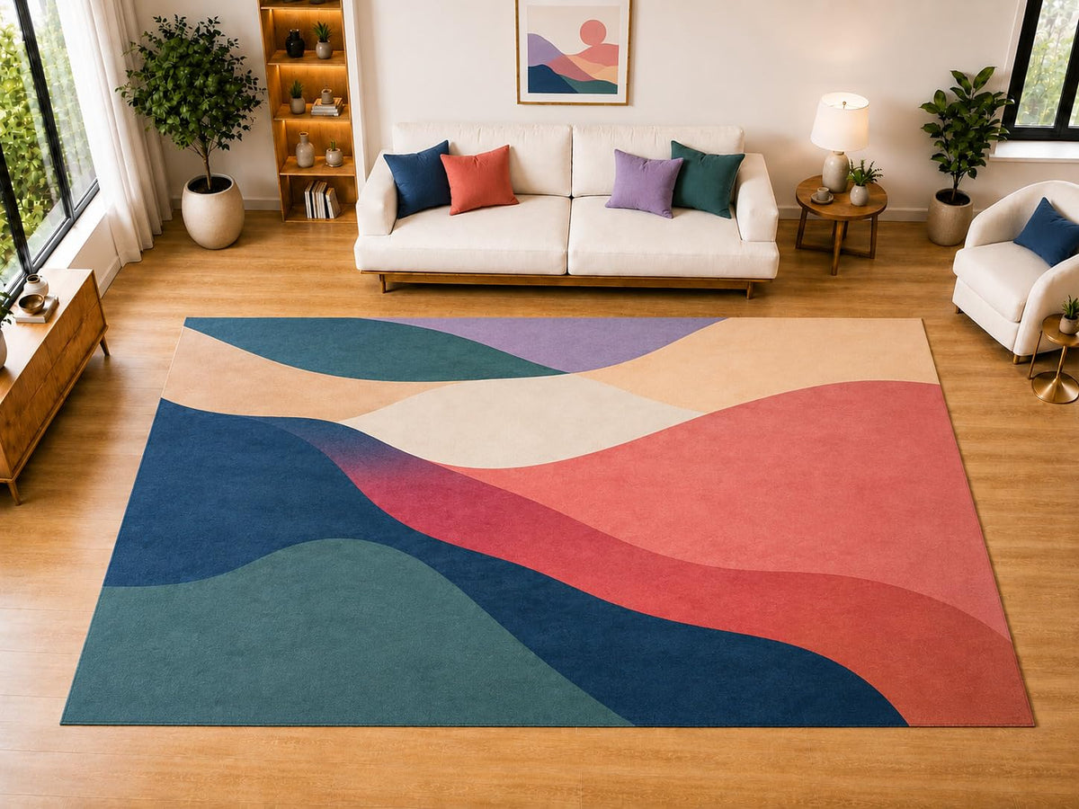 ICE ARMOR "Ultra Light Weight Large 6'7 x 9'10 Layered Curved Waves Area Rug for Living Room, Dining Room, and Bedroom, Soft Low Pile Indoor Rug, Contemporary Floor Decor