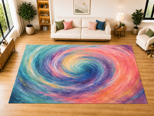 ICE ARMOR "Ultra Light Weight Large 6'7 x 9'10 Colorful Painted Vortex Area Rug for Living Room, Dining Room, and Bedroom, Soft Low Pile Indoor Rug, Artistic Floor Decor