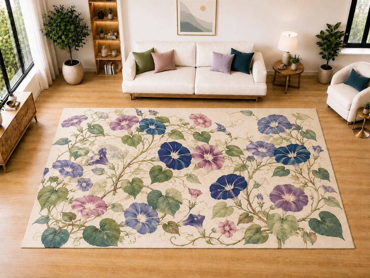 ICE ARMOR "Ultra Light Weight Large 6'7" x 9'10" Hellebore Bouquet Area Rug for Living Room Bedroom Dining Room, Soft Low Pile Non-Slip Backing, Burgundy Cream Pink Green Botanical Decor