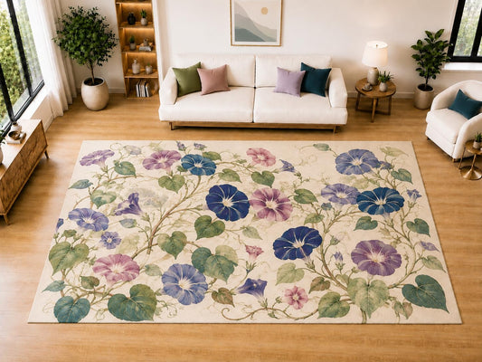ICE ARMOR "Ultra Light Weight Large 6'7" x 9'10" Hellebore Bouquet Area Rug for Living Room Bedroom Dining Room, Soft Low Pile Non-Slip Backing, Burgundy Cream Pink Green Botanical Decor
