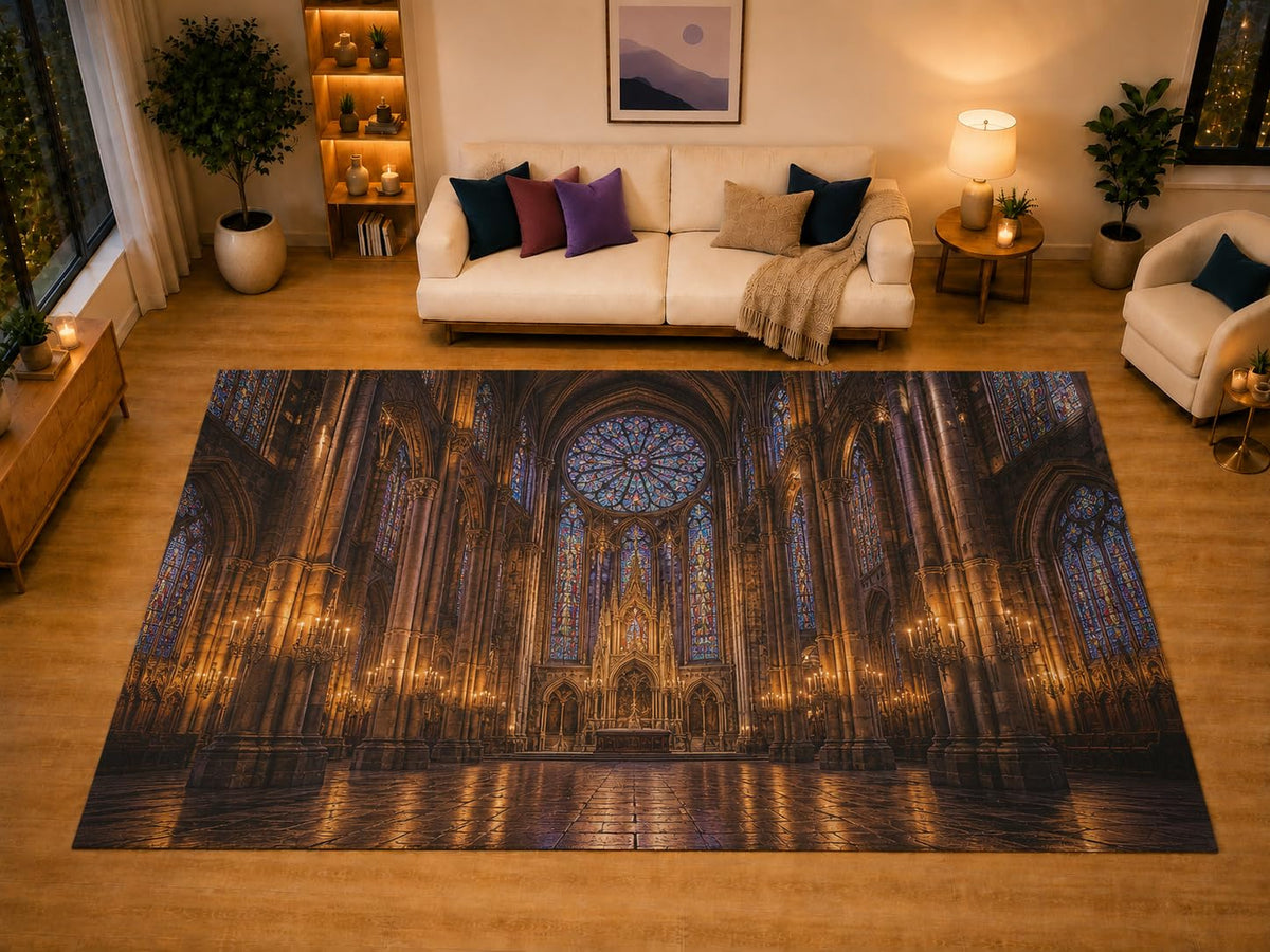 ICE ARMOR "Ultra Light Weight Large 6'7" x 9'10" Gothic Cathedral Interior Area Rug for Living Room Bedroom Dining Area, Soft Low Pile Non-Slip Backing, Black Purple Dark Academia Decor