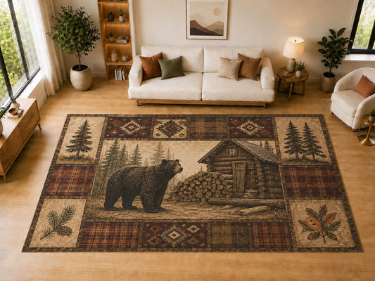 ICE ARMOR "Ultra Light Weight Large 6'7" x 9'10" Bear Woodland, Living Room, Bedroom, Dining Room, Office, Family Room, Soft Low Pile Indoor Rug, Non-Slip Silicone Backing, Brown