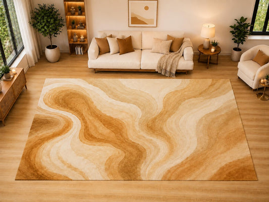 ICE ARMOR "Ultra Light Weight Large 6'7" x 9'10" Marbled Amber Current Area Rug for Living Room, Bedroom, Dining Room, Soft Low Pile Non-Slip Backing, Caramel Vanilla