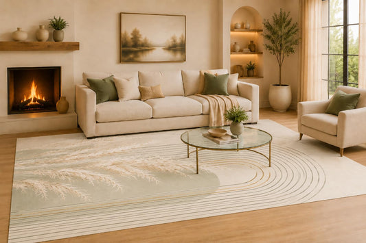 ICE ARMOR Large 6'7" x 9'10" Cream and Golden Color Feather Loop Area Rug for Living Room, Soft Low Pile Carpet with Non-Slip Silicone Backing, Decor for Bedroom and Home Office
