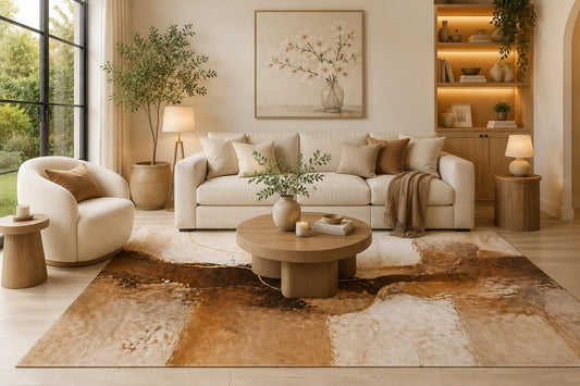 ICE ARMOR 6'7" x 9'10" Cream, Taupe and Beige Circular Motion Area Rug for Living Room, Soft Low Pile Carpet with Non-Slip Backing for Bedroom, Dining Room and Home Office