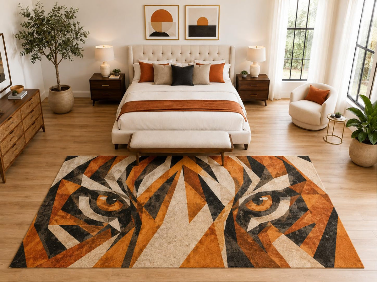 ICE ARMOR "Ultra Light Weight Large 6'7" x 9'10" Tiger Eyes Area Rug Carpet Soft Low Pile Indoor Rug and Non-Slip Silicone Backing Orange