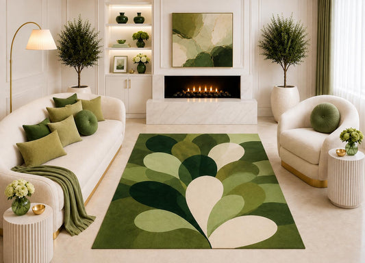 ICE ARMOR "Ultra Light Weight 5' x 7' Olive Green Abstract Floral Area Rug, Modern Botanical Petal Design for Living Room Bedroom Dining Room Office, Non-Slip Silicone Backing Low Pile