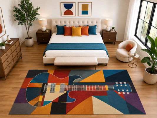 ICE ARMOR "Ultra Light Weight Large 6'7" x 9'10" Geometric Electric Guitar Rug, Soft Low Pile Indoor Rug, Non-Slip Silicone Backing for Bedroom Blue